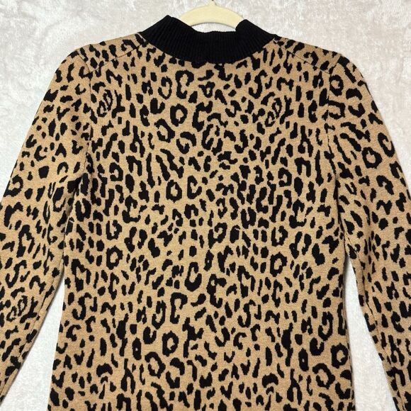J. Crew MockNeck Sweater Dress Leopard Knit Pullover Merino Wool Blend Women XS - Picture 8 of 14